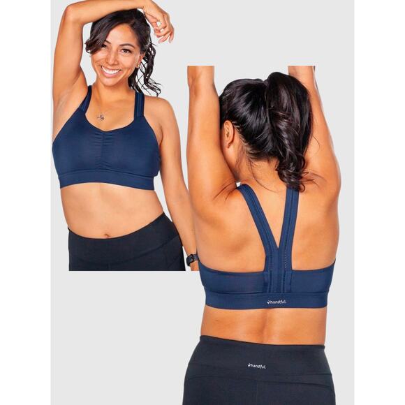 Handful Womens Y-Back Sports Bra Navy Blue S Active Support Gym Workout - Picture 1 of 7